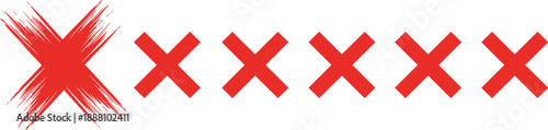 Set of six red cross marks with textured brush stroke and clean minimalist styles for error symbols rejection signs and wrong choice indicators