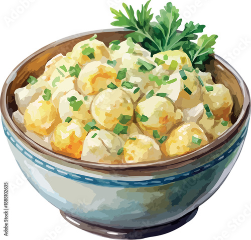 Potato Salad Watercolor Food Vector Illustration