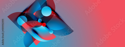Abstract shapes blend, creating dynamic composition. Blue, red hues dominate, offering modern aesthetic. Smooth gradients present visual interest.