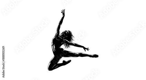 athletic female dancer silhouette leaping high with powerful grace ideal for inspiring sports fitness and artistic performance promotions