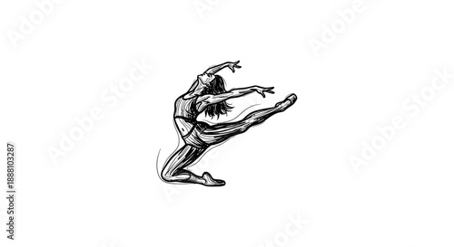 dance leap illustration of an athletic female performing a dynamic split jump for sports branding fitness websites and artistic designs