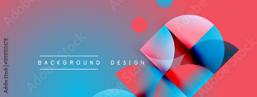 Abstract gradient background. Overlapping shapes create dynamic visual effect. Modern design elements present vibrant color scheme.
