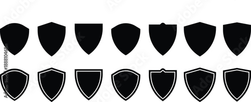 Shield vector set line black vector design illustrator, Collection of protect shield, Vector security shield badge, Knight award contours and linear signs .