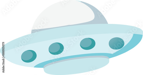 Cute cartoon spaceship flying in transparent background blue