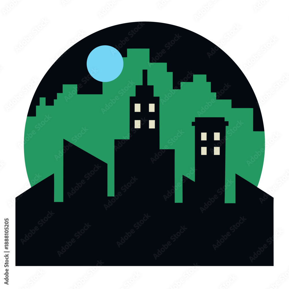 Obraz premium Minimalist cityscape at night with moon