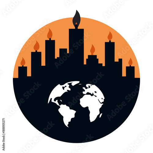 Global warming awareness with burning city skyline