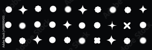 Set of black star burst shape tags for price. Circle sticker. Wavy edge promo badges. Blank sale stickers collection. Design elements of Price sticker, sale sticker, starburst, quality mark