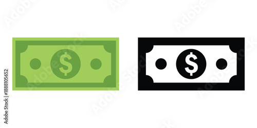 Paper Money Banknote Icon — Cash Currency Bill Vector Isolated on White Background