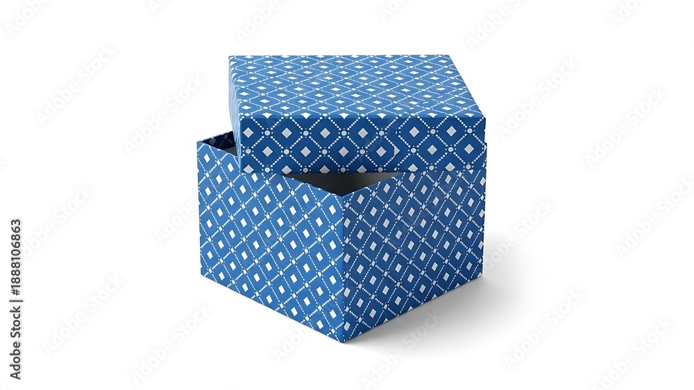 Obraz premium Blue and white patterned box with lid slightly ajar