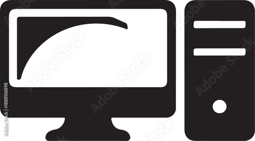 Black and white computer monitor and desktop tower
