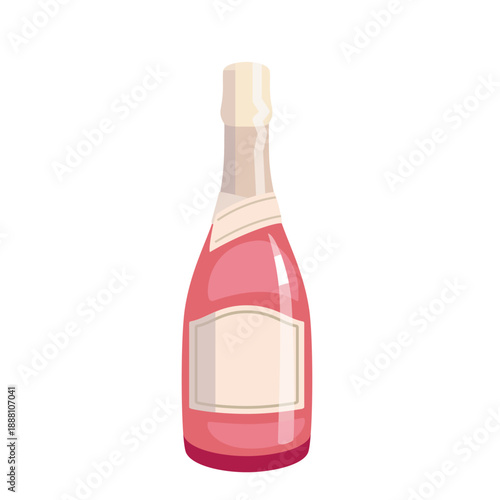 Vector bottle with pink prosecco or champagne wine, illustration av rose bottle with luxury sparkling wine, pink alcohol drink with blank label isolated on white background