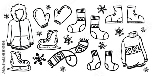 Winter theme hand drawing set. Hand drawn illustration for sticker, postcard, wallpaper, mural, fabric, prints, etc