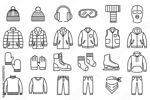This image showcases a variety of winter clothing essentials, including hats, scarves, gloves, jackets, coats, boots, and other accessories designed to keep you warm and stylish during the cold season