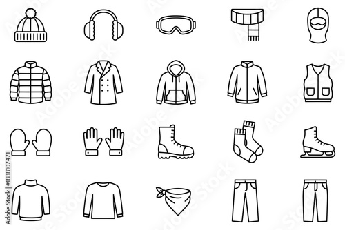 This image showcases a variety of winter clothing essentials, including hats, scarves, gloves, jackets, coats, boots, and other accessories designed to keep you warm and stylish during the cold season