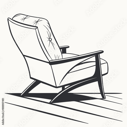 Midcentury modern armchair line art illustration on light background