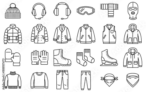 This image showcases a variety of winter clothing essentials, including hats, scarves, gloves, jackets, coats, boots, and other accessories designed to keep you warm and stylish during the cold season