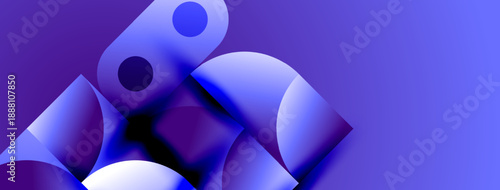 Abstract shapes, blue hues dominate composition. Smooth gradients create depth, modern aesthetic. Minimalist design, intriguing visual effect.