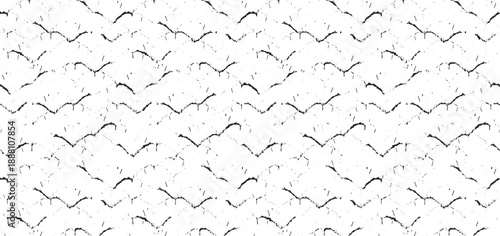 Monochrome texture composed of irregular graphic elements. Distressed uneven grunge background. Abstract vector illustration. Overlay for interesting effect and depth. Isolated on white background.