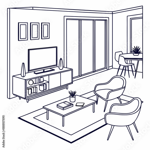 Modern living room with entertainment center