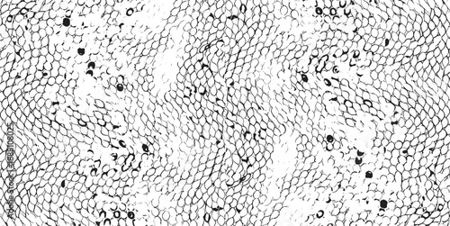 Snakeskin pattern imitation. Lines and spots structural texture. Cool and artsy faux leather background. Abstract vector illustration. Black isolated on white. EPS10