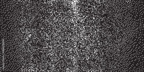 Monochrome texture composed of irregular graphic elements. Distressed uneven grunge background. Abstract vector illustration. Overlay for interesting effect and depth. Isolated on white background.