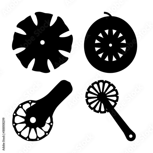 Abstract mechanical gear and sprocket vector silhouettes for industrial design elements