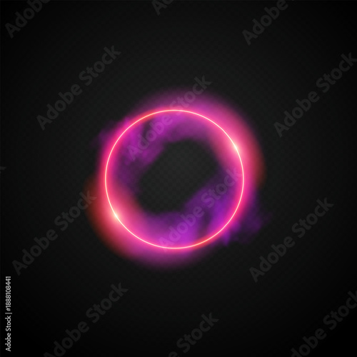 Colorful Neon Ring Light Effect with Red Blue Yellow Pink and Green Glowing Circle, Futuristic Neon Glow Vector on Transparent Background