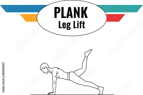 Black outline vector of plank leg lift exercise movement