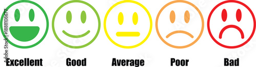 Smiley Emoji and Human Expression Icon Collection. Colorful  Smiley Face Icons for User Feedback and Customer Satisfaction Ratings. 
