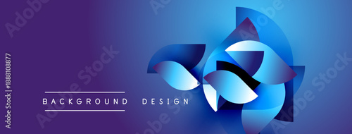 Abstract blue purple gradient design. Modern shapes create dynamic visual impact. Text labels background, design below central element.