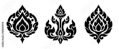 Traditional Thai Kanok Ornament Vector Symbol Set