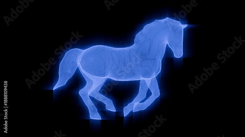 futuristic hologram 3D model  wireframe rotating in digital space 3D render