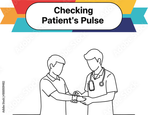 Black outline vector of doctor checking a patient's pulse with fingertips