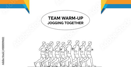 Black outline vector of athletes jogging together in a team warm up