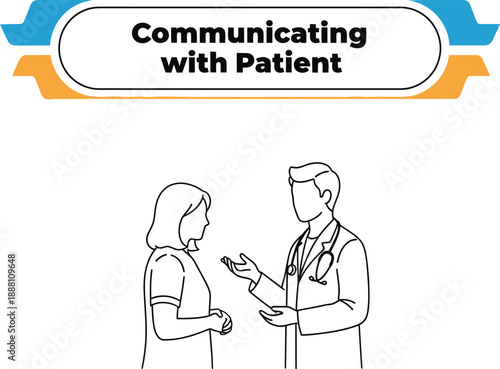 Black outline vector of doctor and patient discussing health matters