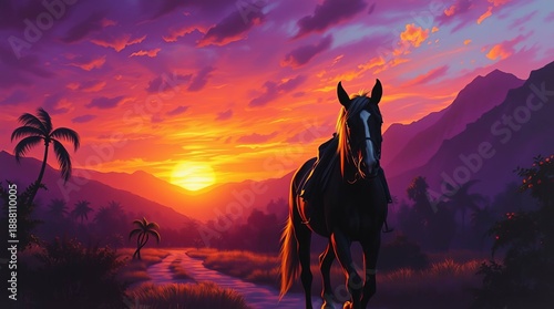 Strong Horse Standing Proud in Golden Evening Light