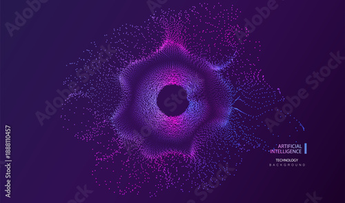 Particle eye dots. Hole background. Neon circle splash concept. Bacteria or virus technology and science vector.