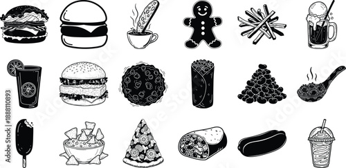 Assorted Black and White Food and Dessert Illustrations