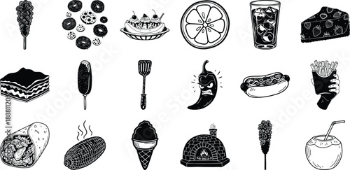 Collection of Black and White Food and Drink Illustrations