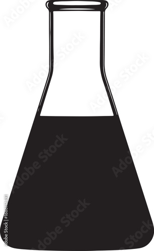 Black and white line of a conical flask with a narrow neck and flat base also transparent background