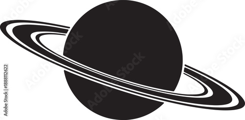 Black and white of a planet with rings tilted at an angle also transparent background space