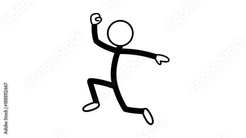 Simple stick figure running with raised arm and object in hand.
