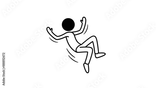 Simple line drawing of a person slipping or falling down.