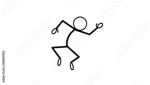 Simple stick figure dancing with scissors in hands.