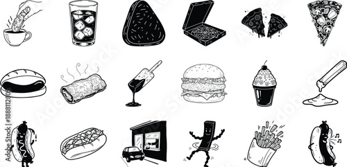 Dynamic Black and White Food Illustrations Collage
