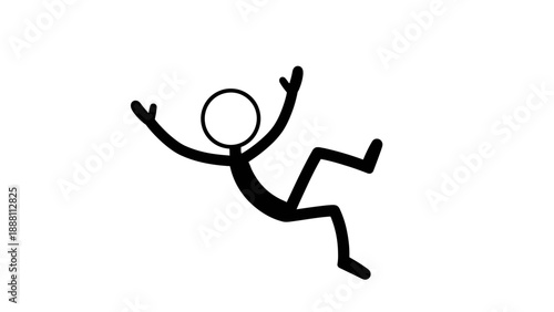 Simple black stick figure falling or jumping in mid-air.