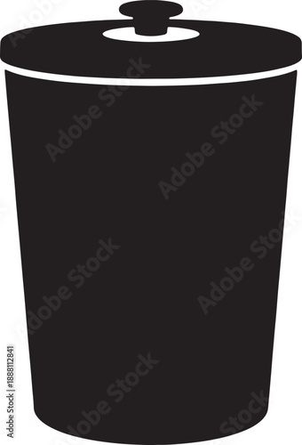 Black cylindrical container with a lid and a handle on also transparent background