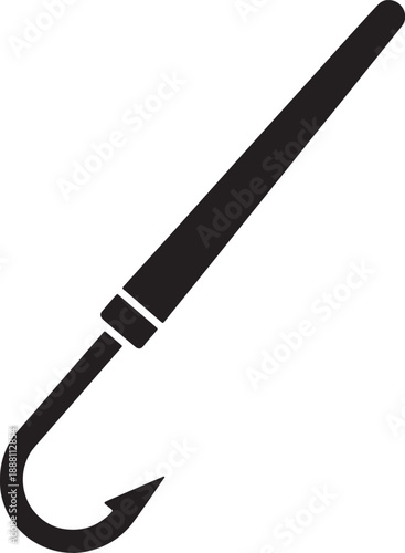 Black Fishing Hook with Straight Line and Curved End also transparent background