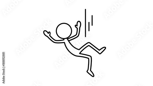 Simple line drawing of a person falling or jumping.