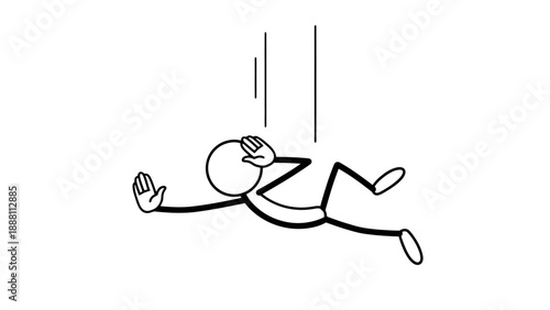 Simple black and white stick figure illustration of a person falling.